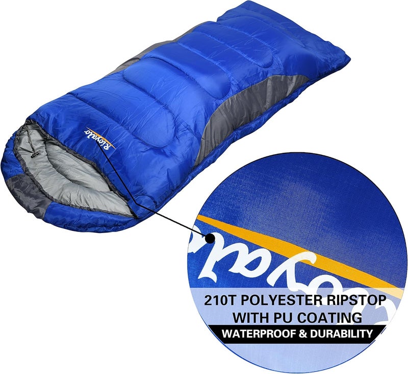 rioyalo 0 Degree Winter Sleeping Bags for Adults Camping (450GSM) - Temp Range (5F–32F) Portable Waterproof Compression Sack- Camping Sleeping Bags for Big and Tall in Env Hoodie: Backpacking Hiking 4 Season - Image 4